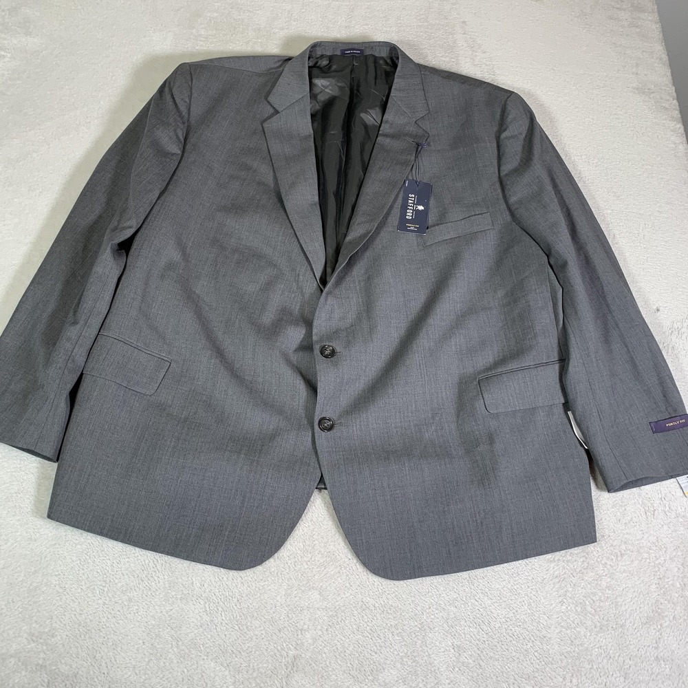 Stafford Suit Jacket Mens 56R Medium Gray 100% Wool Portly Fit Two Button NEW